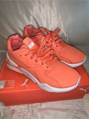 Puma Nova x Pantone Coral-Orange Lace-Up Athletic Sneakers